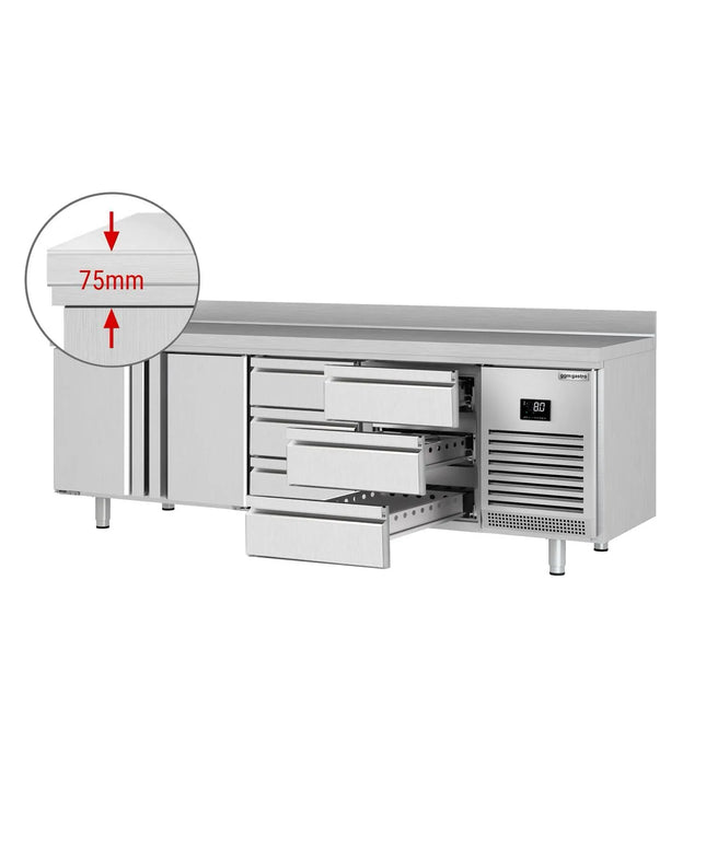 GGM Gastro Commercial Counter Fridge PREMIUM PLUS - 2452x700mm - with 2 doors - 6 drawers [1/3] - with upstand - capacity 625 litres