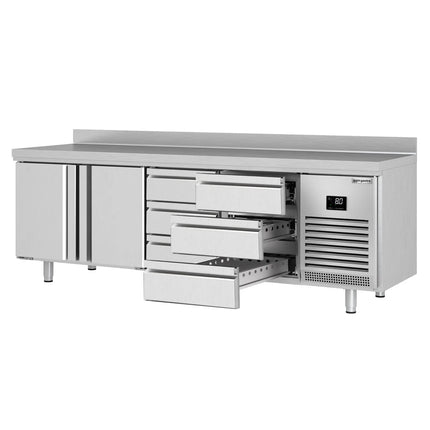 GGM Gastro Commercial Counter Fridge PREMIUM PLUS - 2452x700mm - with 2 doors - 6 drawers [1/3] - with upstand - capacity 625 litres