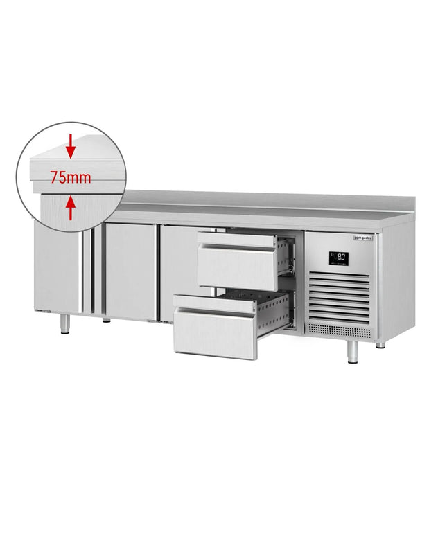 GGM Gastro Commercial Counter Fridge PREMIUM PLUS - 2452x700mm - with 3 doors - 2 drawers [1/2] - with upstand - capacity 625 litres