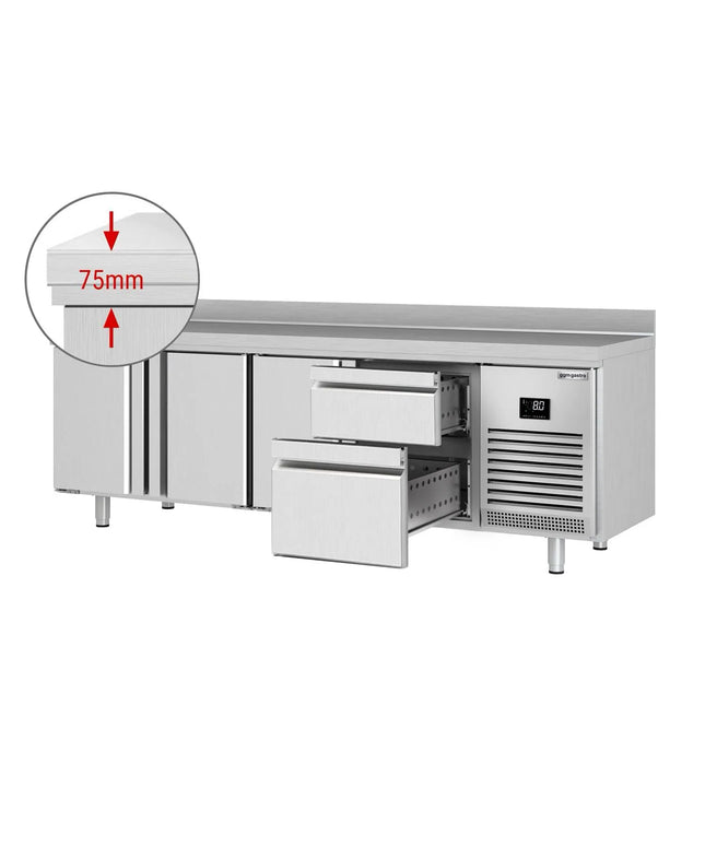 GGM Gastro Commercial Counter Fridge PREMIUM PLUS - 2452x700mm - with 3 doors - 2 drawers [1/3] - with upstand - capacity 625 litres
