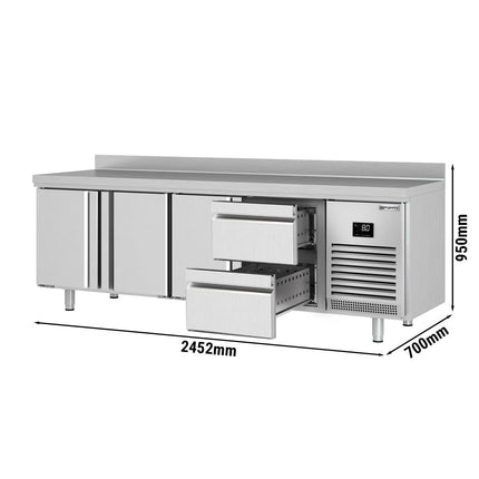 GGM Gastro Commercial Counter Fridge PREMIUM PLUS - 2452x700mm - with 3 doors - 2 drawers [1/2] - with upstand - capacity 625 litres