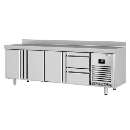 GGM Gastro Commercial Counter Fridge PREMIUM PLUS - 2452x700mm - with 3 doors - 2 drawers [1/2] - with upstand - capacity 625 litres