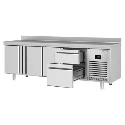 GGM Gastro Commercial Counter Fridge PREMIUM PLUS - 2452x700mm - with 3 doors - 2 drawers [1/3] - with upstand - capacity 625 litres