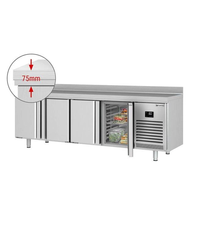GGM Gastro Commercial Counter Fridge PREMIUM PLUS - 2452x700mm - with 4 doors - with upstand - capacity 625 litres