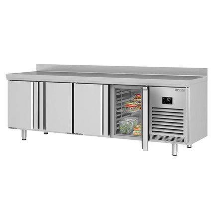 GGM Gastro Commercial Counter Fridge PREMIUM PLUS - 2452x700mm - with 4 doors - with upstand - capacity 625 litres