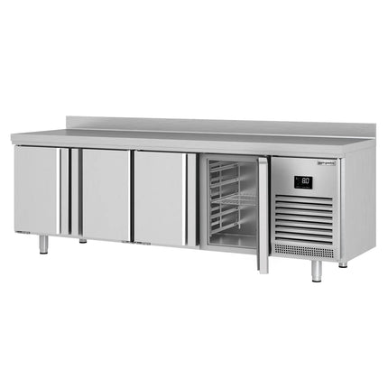 GGM Gastro Commercial Counter Fridge PREMIUM PLUS - 2452x700mm - with 4 doors - with upstand - capacity 625 litres