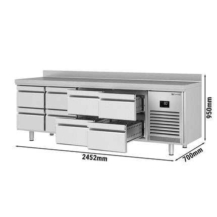 GGM Gastro Commercial Counter Fridge PREMIUM PLUS - 2452x700mm - with 8 drawers [1/2] - with upstand - capacity 625 litres
