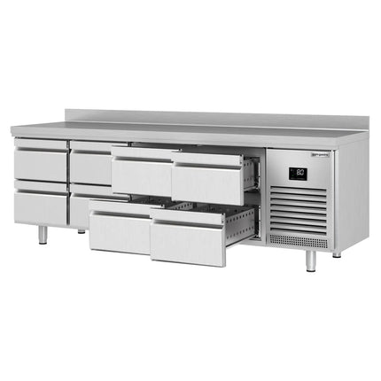 GGM Gastro Commercial Counter Fridge PREMIUM PLUS - 2452x700mm - with 8 drawers [1/2] - with upstand - capacity 625 litres