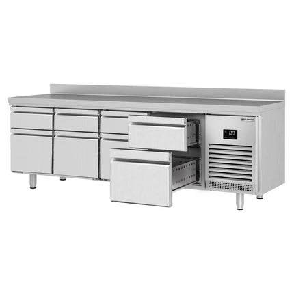 GGM Gastro Commercial Counter Fridge PREMIUM PLUS - 2452x700mm - with 8 drawers [1/3] - with upstand - capacity 625 litres