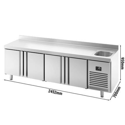 GGM Gastro Commercial Counter Fridge PREMIUM PLUS - 2452x700mm - with sink - with 4 doors - with upstand - capacity 630 litres