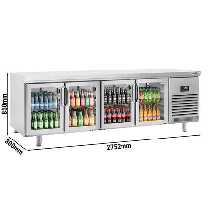 GGM Gastro Commercial Counter Fridge PREMIUM PLUS - 2752x800mm - glass doors - with 4 doors - capacity 850 litres