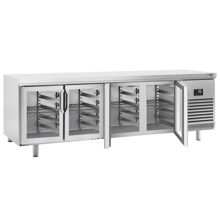 GGM Gastro Commercial Counter Fridge PREMIUM PLUS - 2752x800mm - glass doors - with 4 doors - capacity 850 litres