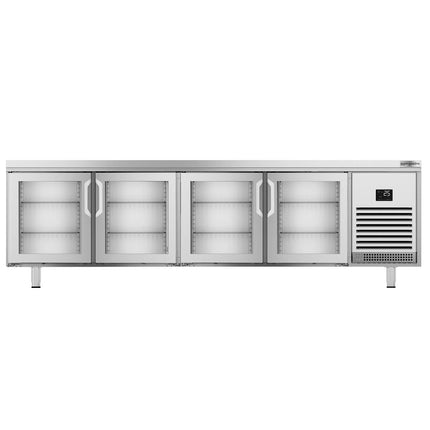 GGM Gastro Commercial Counter Fridge PREMIUM PLUS - 2752x800mm - glass doors - with 4 doors - capacity 850 litres