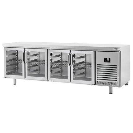 GGM Gastro Commercial Counter Fridge PREMIUM PLUS - 2752x800mm - glass doors - with 4 doors - capacity 850 litres