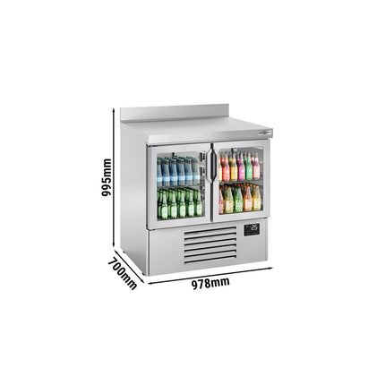 GGM Gastro Commercial Counter Fridge PREMIUM PLUS - 978x700mm - glass doors - with upstand - capacity 230 litres