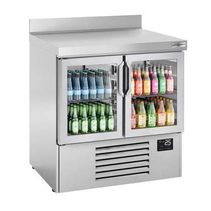 GGM Gastro Commercial Counter Fridge PREMIUM PLUS - 978x700mm - glass doors - with upstand - capacity 230 litres