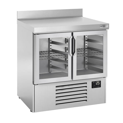 GGM Gastro Commercial Counter Fridge PREMIUM PLUS - 978x700mm - glass doors - with upstand - capacity 230 litres