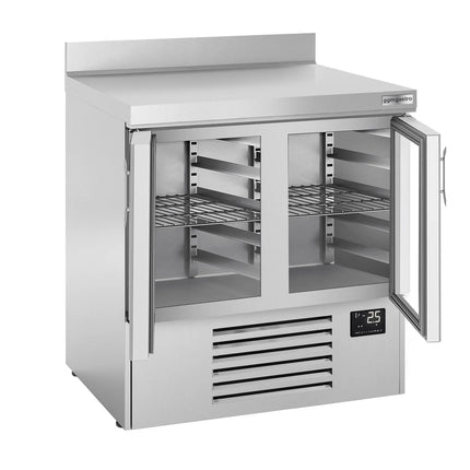 GGM Gastro Commercial Counter Fridge PREMIUM PLUS - 978x700mm - glass doors - with upstand - capacity 230 litres