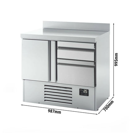 GGM Gastro Commercial Counter Fridge PREMIUM PLUS - 978x700mm - with 1 door - 2 drawers [1/2] - with upstand - capacity 230 litres
