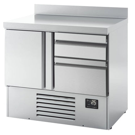 GGM Gastro Commercial Counter Fridge PREMIUM PLUS - 978x700mm - with 1 door - 2 drawers [1/2] - with upstand - capacity 230 litres