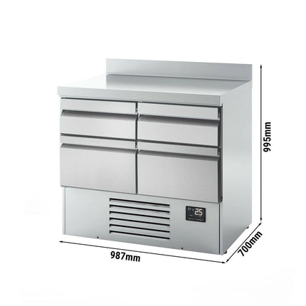 GGM Gastro Commercial Counter Fridge PREMIUM PLUS - 978x700mm - with 4 drawers - with upstand - capacity 230 litres
