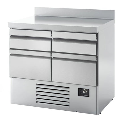 GGM Gastro Commercial Counter Fridge PREMIUM PLUS - 978x700mm - with 4 drawers - with upstand - capacity 230 litres