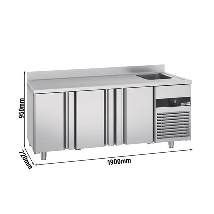 GGM Gastro Commercial Counter Fridge with Sink PREMIUM - 1900x700mm - with 3 doors - with upstand - capacity 420 litres