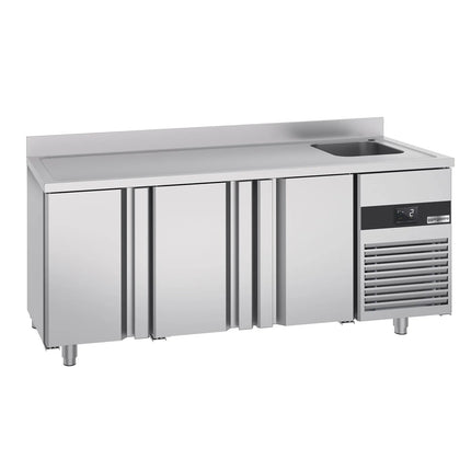 GGM Gastro Commercial Counter Fridge with Sink PREMIUM - 1900x700mm - with 3 doors - with upstand - capacity 420 litres