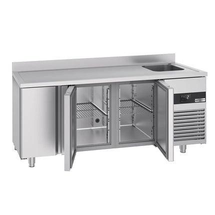GGM Gastro Commercial Counter Fridge with Sink PREMIUM - 1900x700mm - with 3 doors - with upstand - capacity 420 litres