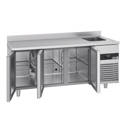 GGM Gastro Commercial Counter Fridge with Sink PREMIUM - 1900x700mm - with 3 doors - with upstand - capacity 420 litres