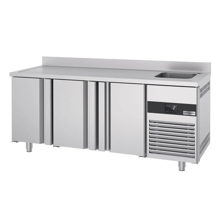 GGM Gastro Commercial Counter Fridge with Sink PREMIUM - 1900x700mm - with 3 doors - with upstand - capacity 420 litres