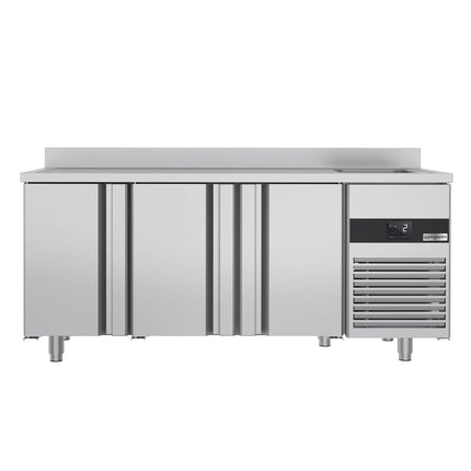 GGM Gastro Commercial Counter Fridge with Sink PREMIUM - 1900x700mm - with 3 doors - with upstand - capacity 420 litres