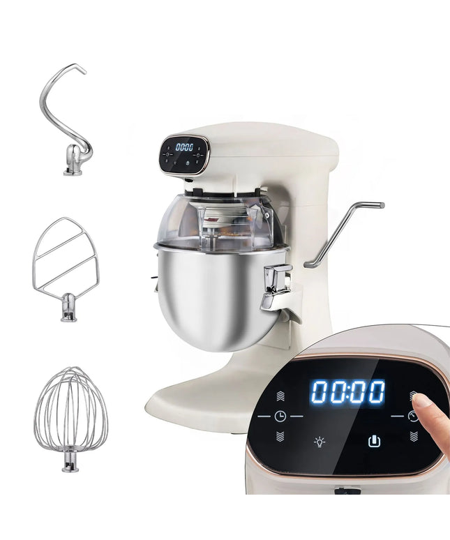 GGM Gastro Commercial Countertop Digital Planetary Mixer  - 12L - 880W - with display, lighting & 3 attachments - Light Ivory