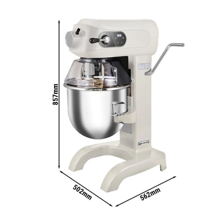 GGM Gastro Commercial Countertop Digital Planetary Mixer - 20L - 1,1kW - with display, lighting & 3 attachments - Light Ivory