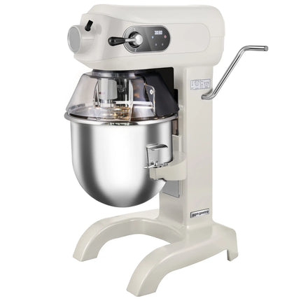 GGM Gastro Commercial Countertop Digital Planetary Mixer - 20L - 1,1kW - with display, lighting & 3 attachments - Light Ivory