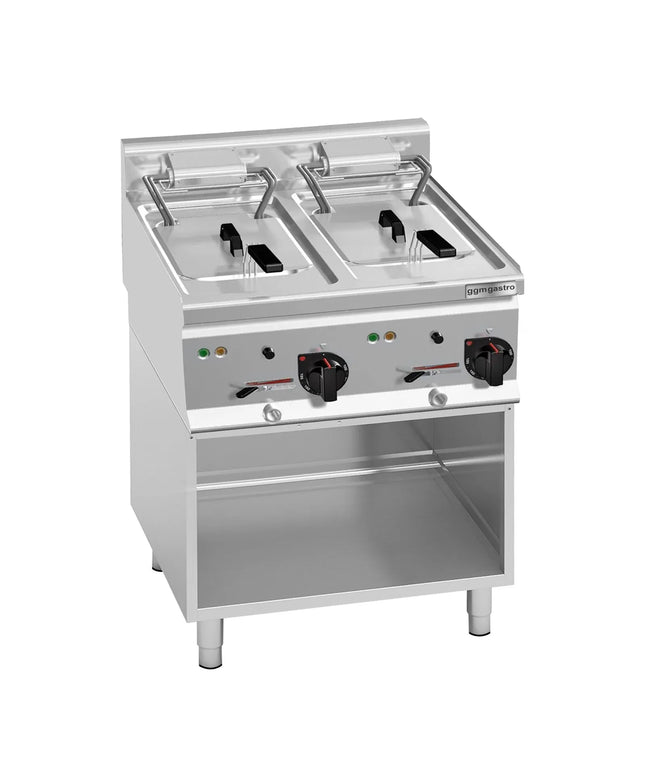 GGM Gastro Commercial Countertop Electric Twin Tank Fryer - 10+10 litres - 18kW - with drain tap - incl. base frame