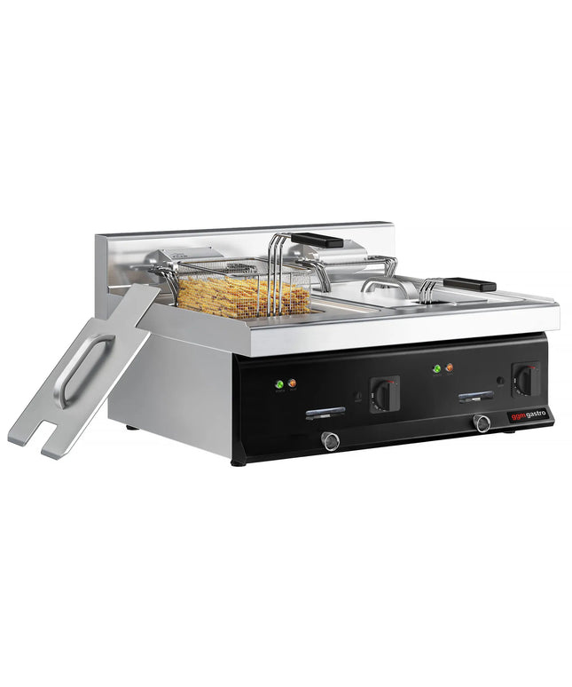 GGM Gastro Commercial Countertop Electric Twin Tank Fryer - 10+10 litres - 16kW - with drain tap