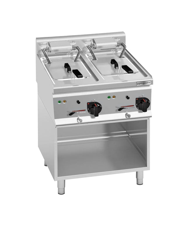 GGM Gastro Commercial Countertop Electric Twin Tank Fryer - 10+10 litres - 12kW - Manual - with drain tap - incl. base frame