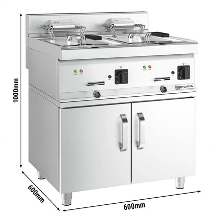 GGM Gastro Commercial Countertop Electric Twin Tank Fryer - 10+10 litres - 18kW - Manual - with drain tap - incl. base frame - incl. substructure with 2 doors