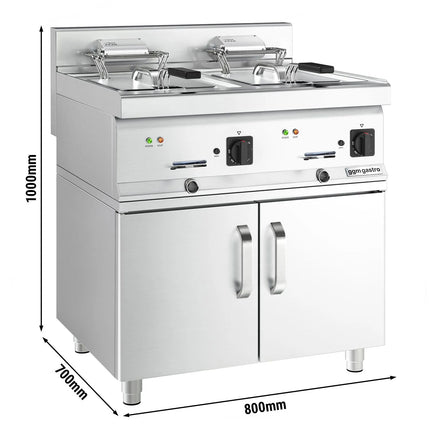 GGM Gastro Commercial Countertop Electric Twin Tank Fryer - 10+10 litres - 18kW - incl. substructure with 2 doors