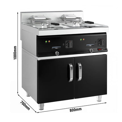 GGM Gastro Commercial Countertop Electric Twin Tank Fryer - 10+10 litres - 28.5kW - with drain tap - incl. substructure with 2 doors