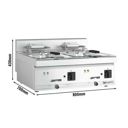 GGM Gastro Commercial Countertop Electric Twin Tank Fryer - 10+10 litres - 18kW