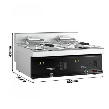 GGM Gastro Commercial Countertop Electric Twin Tank Fryer - 10+10 litres - 16kW - with drain tap
