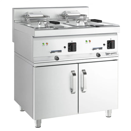 GGM Gastro Commercial Countertop Electric Twin Tank Fryer - 10+10 litres - 18kW - incl. substructure with 2 doors