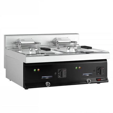 GGM Gastro Commercial Countertop Electric Twin Tank Fryer - 10+10 litres - 16kW - with drain tap