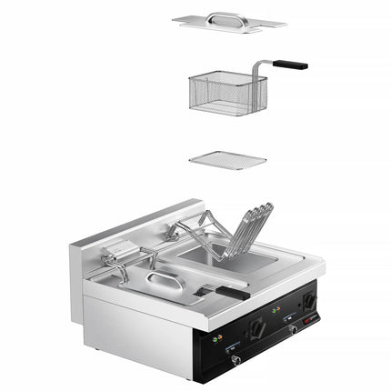 GGM Gastro Commercial Countertop Electric Twin Tank Fryer - 10+10 litres - 16kW - with drain tap