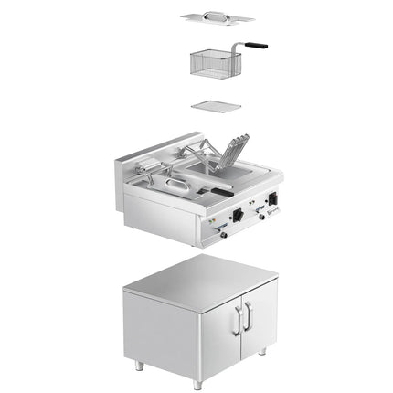 GGM Gastro Commercial Countertop Electric Twin Tank Fryer - 10+10 litres - 18kW - incl. substructure with 2 doors