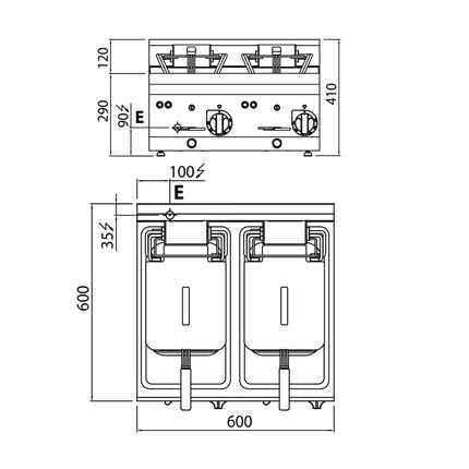 GGM Gastro Commercial Countertop Electric Twin Tank Fryer - 10+10 litres - 18kW - with drain tap - incl. base frame