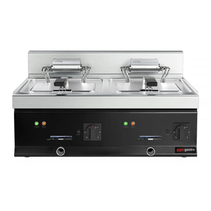 GGM Gastro Commercial Countertop Electric Twin Tank Fryer - 10+10 litres - 16kW - with drain tap