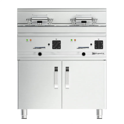GGM Gastro Commercial Countertop Electric Twin Tank Fryer - 10+10 litres - 18kW - incl. substructure with 2 doors